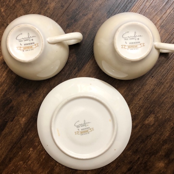 4 mismatched irregular vintage Syracuse China coffee cups, 1 w/matching saucer - Picture 8 of 12